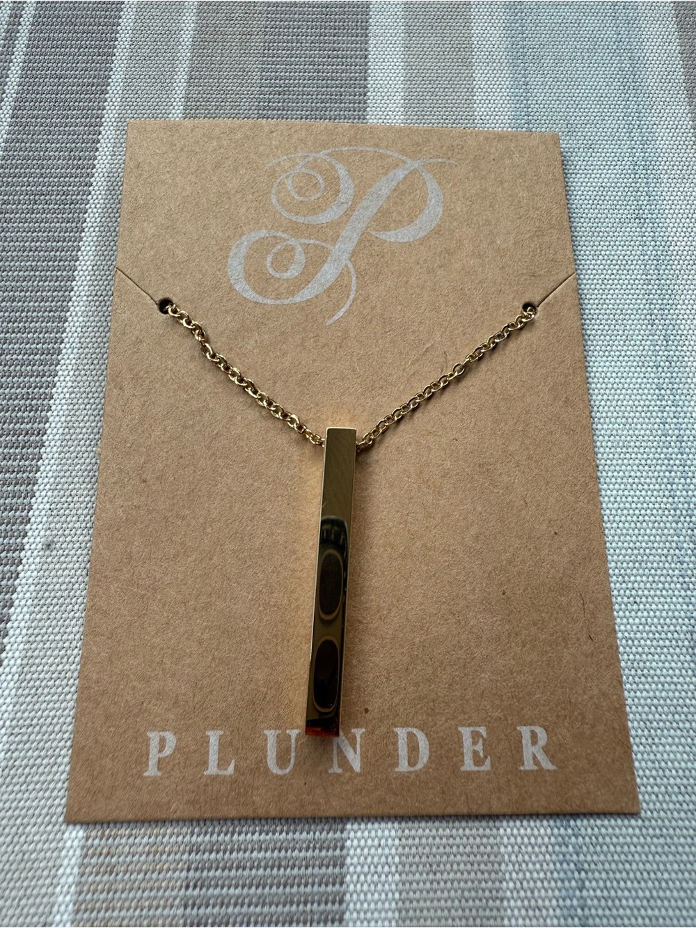 Plunder Gold Vertical Bar Necklace with Chain
